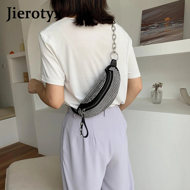 Women Waist Packs Waist Bag Rhinestone Fanny Pack Purse Female Chest Waist Pack
