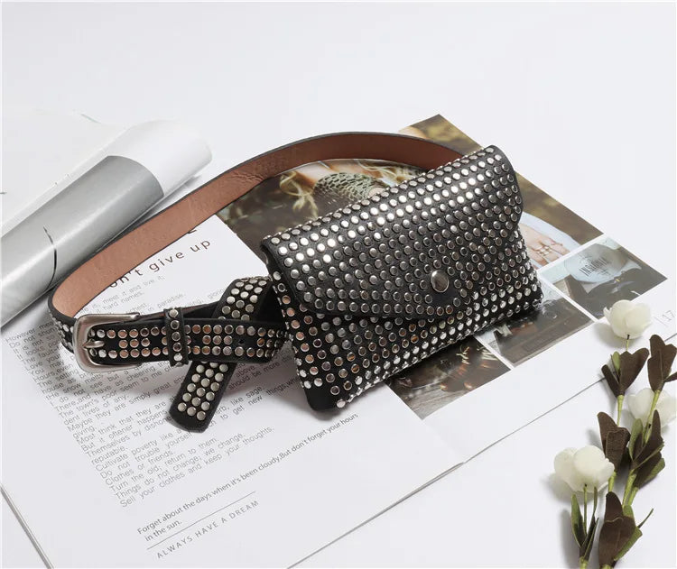 Rivets Waist Pack Fanny Pack Small Women Waist Bag Phone Pouch Gothic