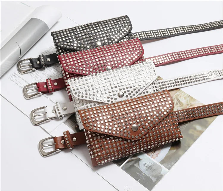 Rivets Waist Pack Fanny Pack Small Women Waist Bag Phone Pouch Gothic