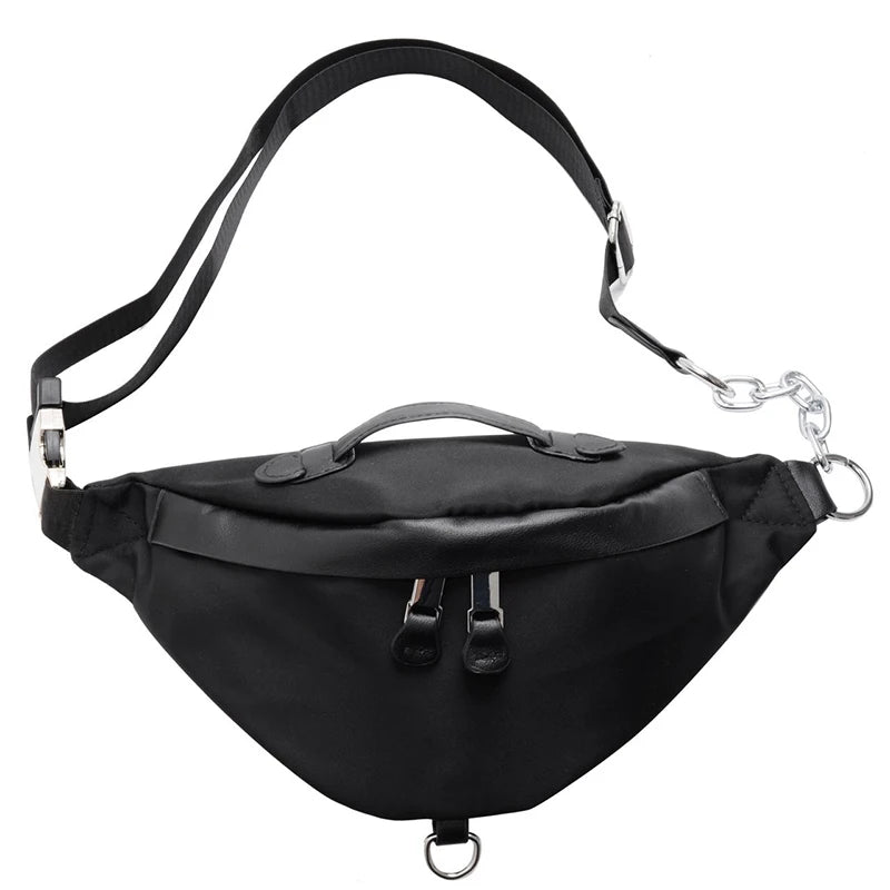 Solid Waist Bag Fanny Packs For Women Chain Strap Punk Female Belt Bag