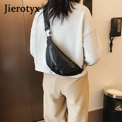 Solid Waist Bag Fanny Packs For Women Chain Strap Punk Female Belt Bag