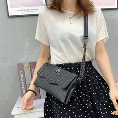 Women PU Leather Skull Handbag Shoulder Bag Chains Rivet