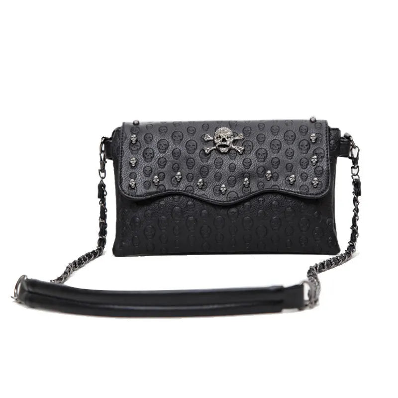 Women PU Leather Skull Handbag Shoulder Bag Chains Rivet