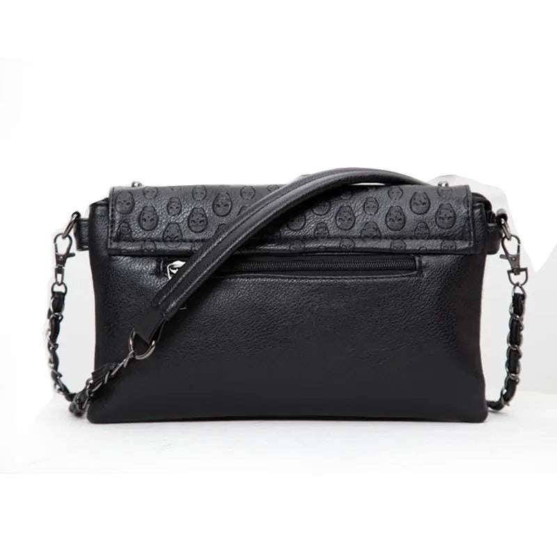 Women PU Leather Skull Handbag Shoulder Bag Chains Rivet