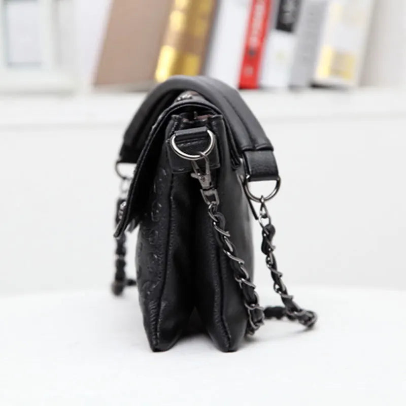 Women PU Leather Skull Handbag Shoulder Bag Chains Rivet