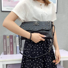 Women PU Leather Skull Handbag Shoulder Bag Chains Rivet