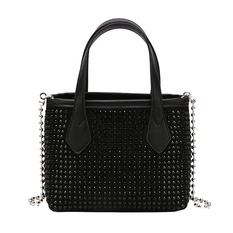 Square Rhinestone Chain Bucket Handbag for Women Evening Clutch