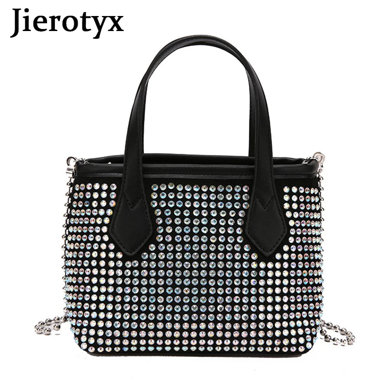 Square Rhinestone Chain Bucket Handbag for Women Evening Clutch