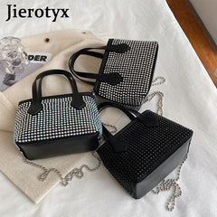 Square Rhinestone Chain Bucket Handbag for Women Evening Clutch