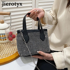 Square Rhinestone Chain Bucket Handbag for Women Evening Clutch