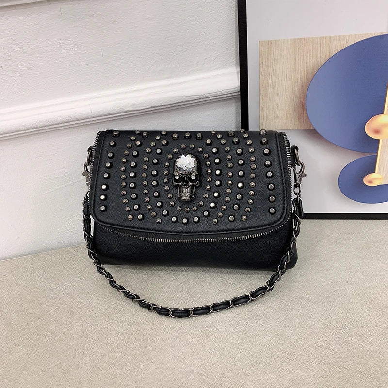 Women Shoulder Bag Punk Skull Tote Leather Crossbody Rivet INS Hot