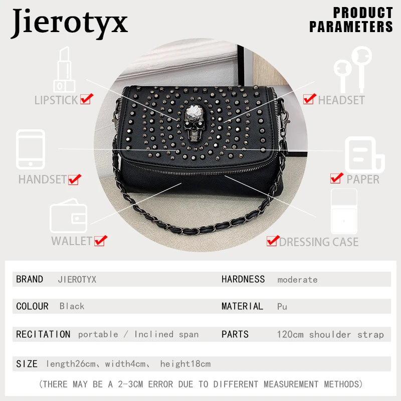 Women Shoulder Bag Punk Skull Tote Leather Crossbody Rivet INS Hot