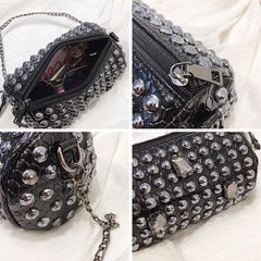 Rivet Women Messenger Bag with Chain Shoulder, Punk Style Crossbody Purse