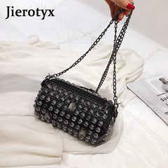 Rivet Women Messenger Bag with Chain Shoulder, Punk Style Crossbody Purse