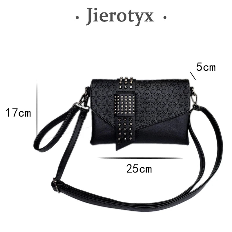 Vintage Skull Print Womens Handbags Flap Shoulder Bag Punk Rivet Lady Bags