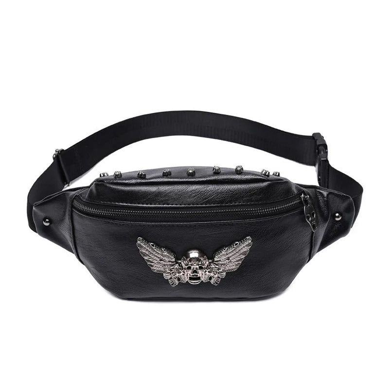 Vintage Skull Rivet Fanny Pack Waist Bag Brown
