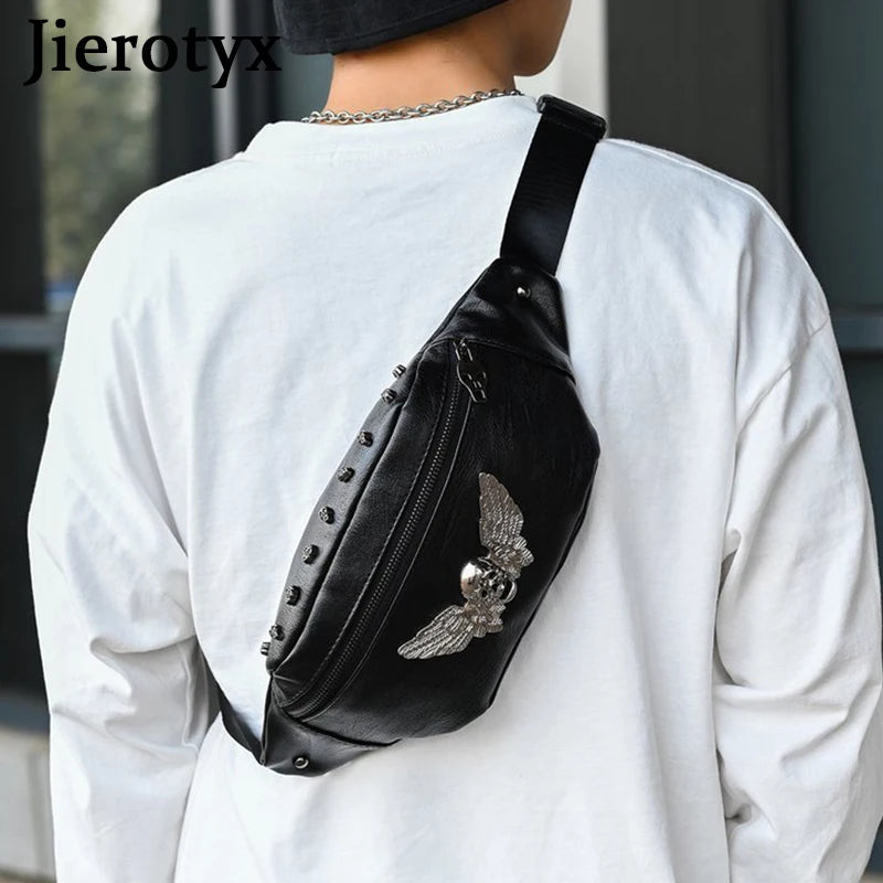 Vintage Skull Rivet Fanny Pack Waist Bag Brown