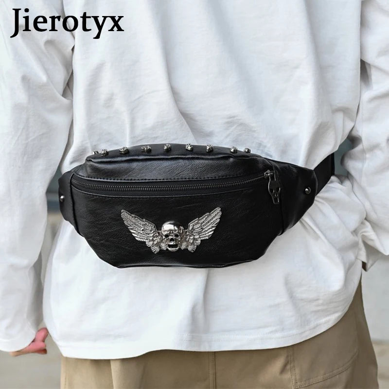 Vintage Skull Rivet Fanny Pack Waist Bag Brown