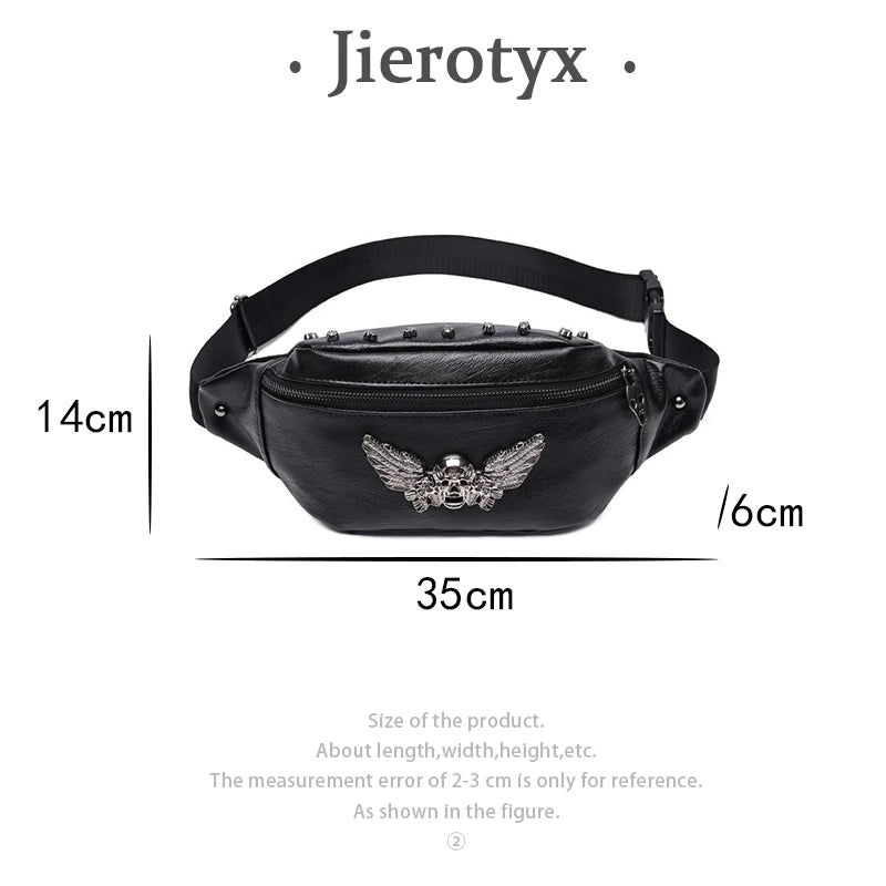 Vintage Skull Rivet Fanny Pack Waist Bag Brown