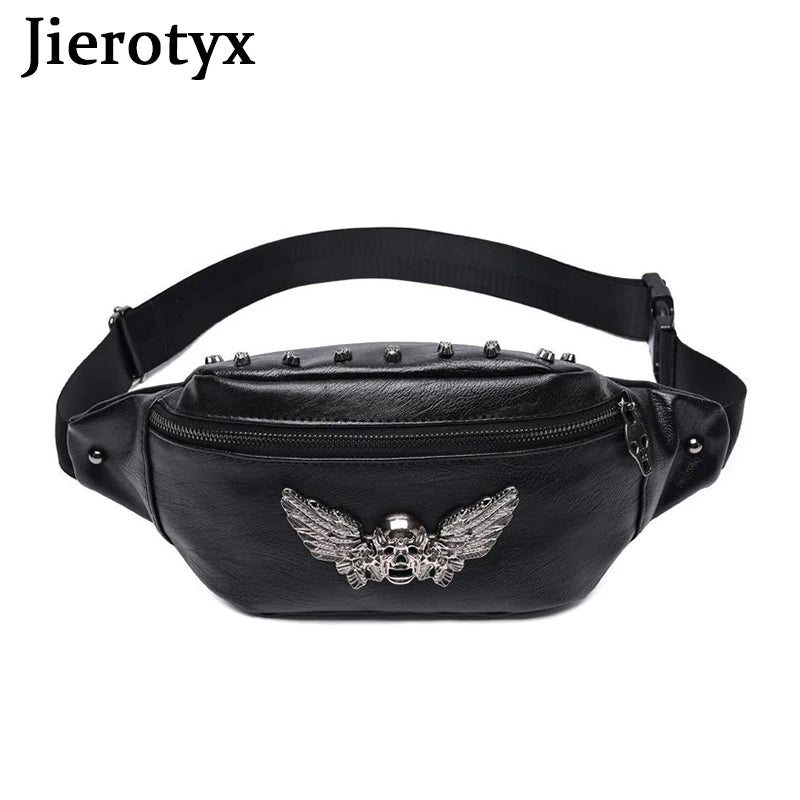 Vintage Skull Rivet Fanny Pack Waist Bag Brown