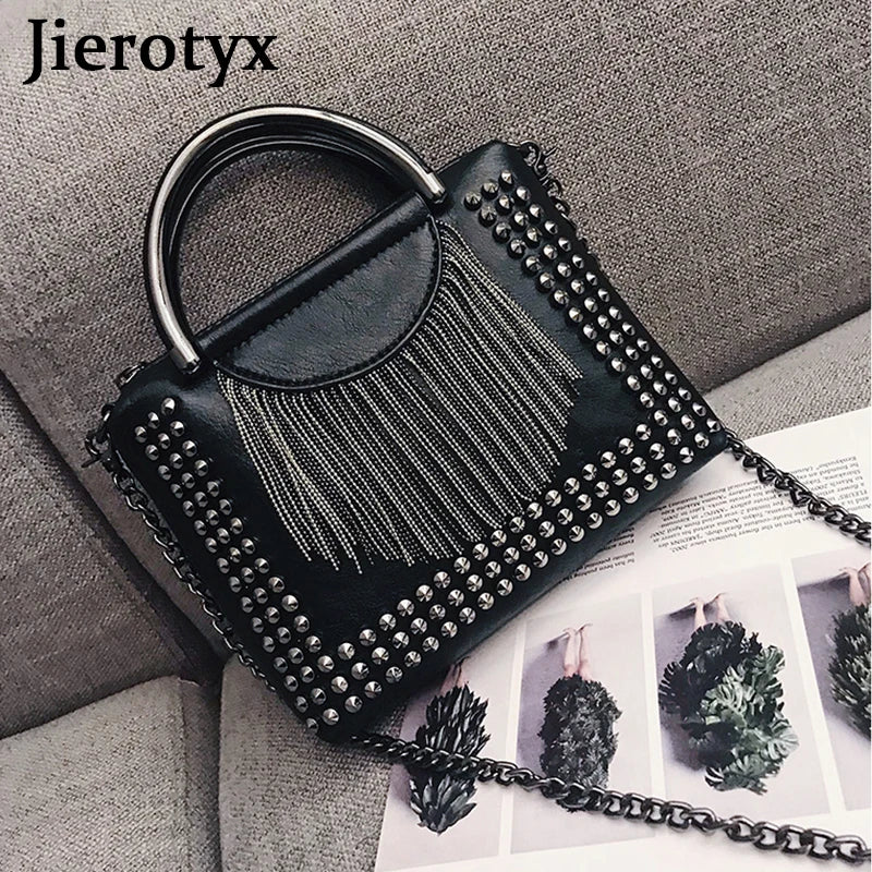 Vintage Tassel Handbag Women Crossbody Gothic Purses Studded Shoulder Bag