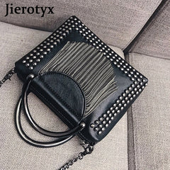 Vintage Tassel Handbag Women Crossbody Gothic Purses Studded Shoulder Bag