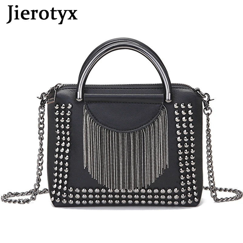 Vintage Tassel Handbag Women Crossbody Gothic Purses Studded Shoulder Bag