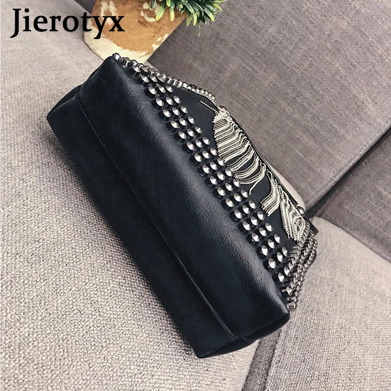 Vintage Tassel Handbag Women Crossbody Gothic Purses Studded Shoulder Bag