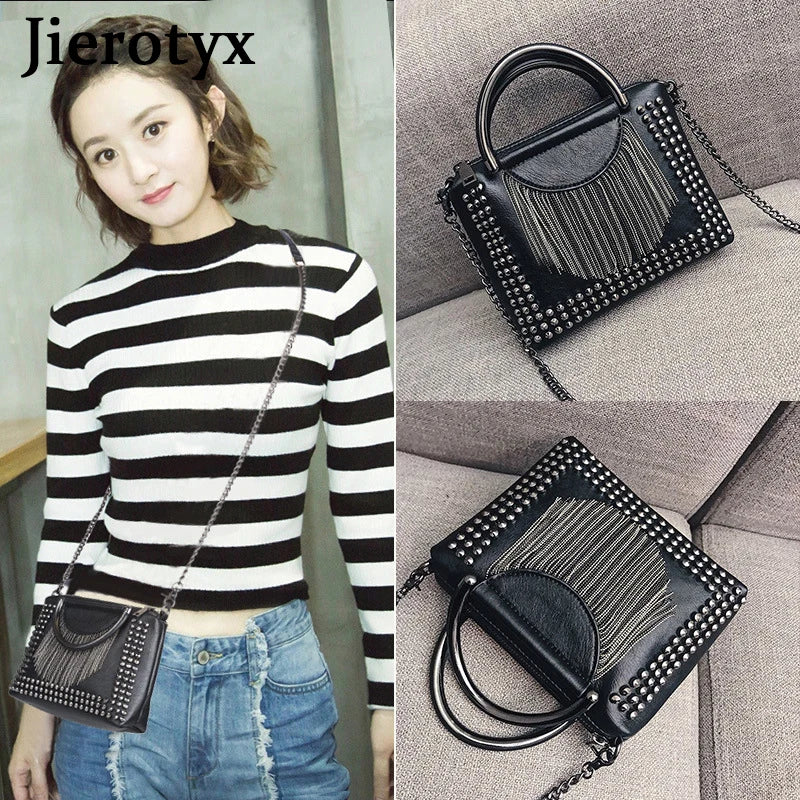 Vintage Tassel Handbag Women Crossbody Gothic Purses Studded Shoulder Bag