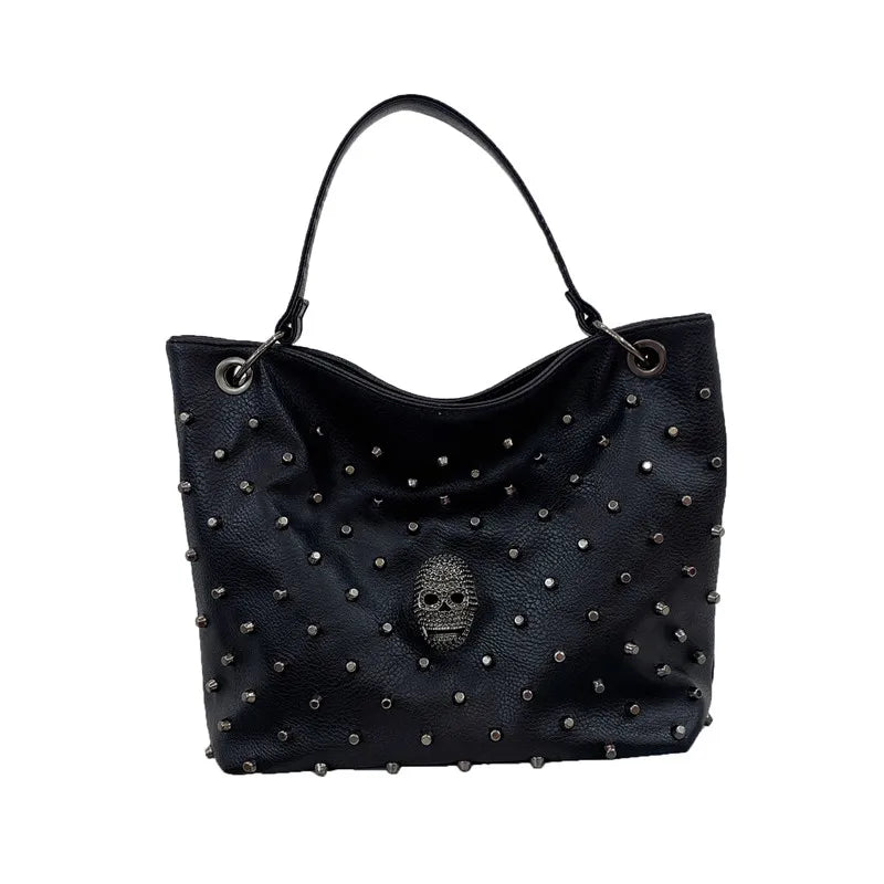 Skull Handbag Gothic Rivet Punk Shoulder Bag PU Leather Crossbody Purse