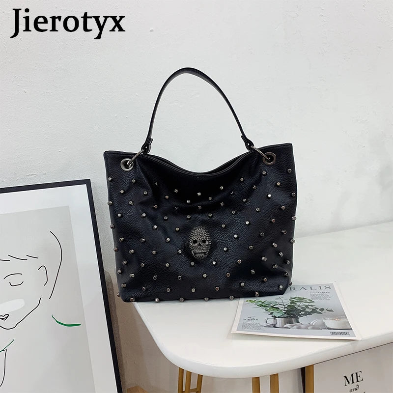 Skull Handbag Gothic Rivet Punk Shoulder Bag PU Leather Crossbody Purse