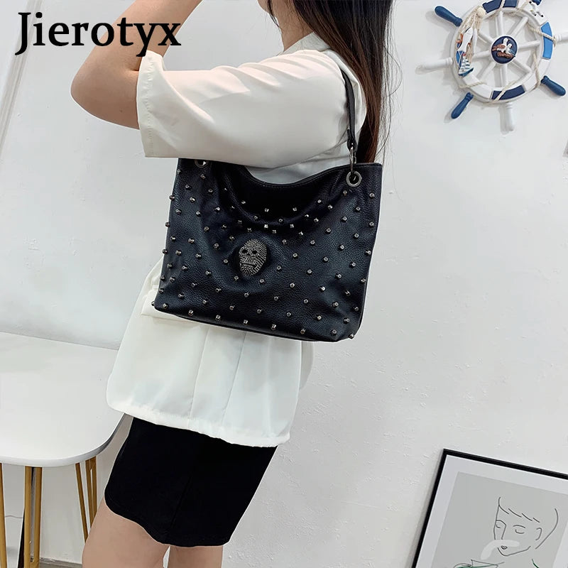 Skull Handbag Gothic Rivet Punk Shoulder Bag PU Leather Crossbody Purse