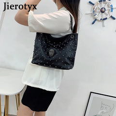 Skull Handbag Gothic Rivet Punk Shoulder Bag PU Leather Crossbody Purse