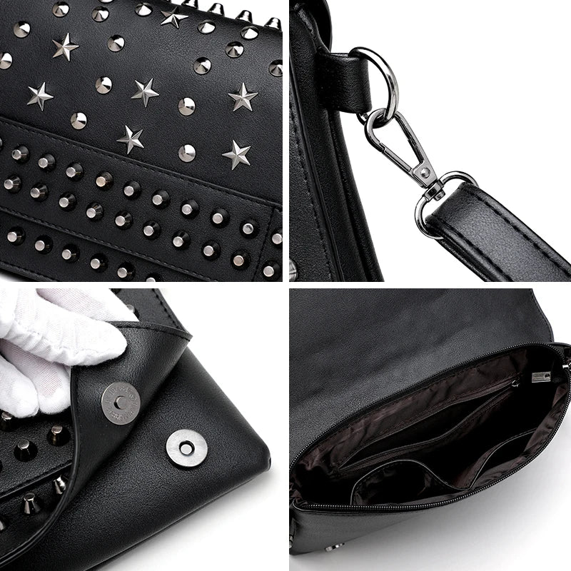 Women Rivet Tote Leather Messenger Bag Crossbody Handbags Punk