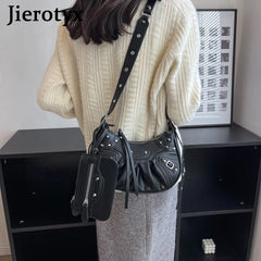 Women Shoulder Bag Tote Top Handle Handbag Pu Leather Gothic