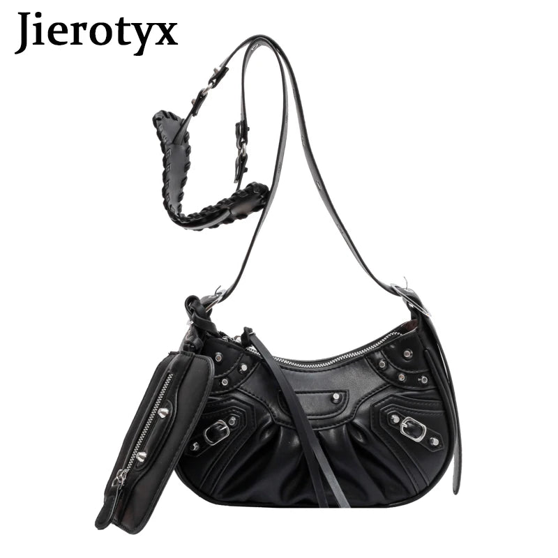 Women Shoulder Bag Tote Top Handle Handbag Pu Leather Gothic