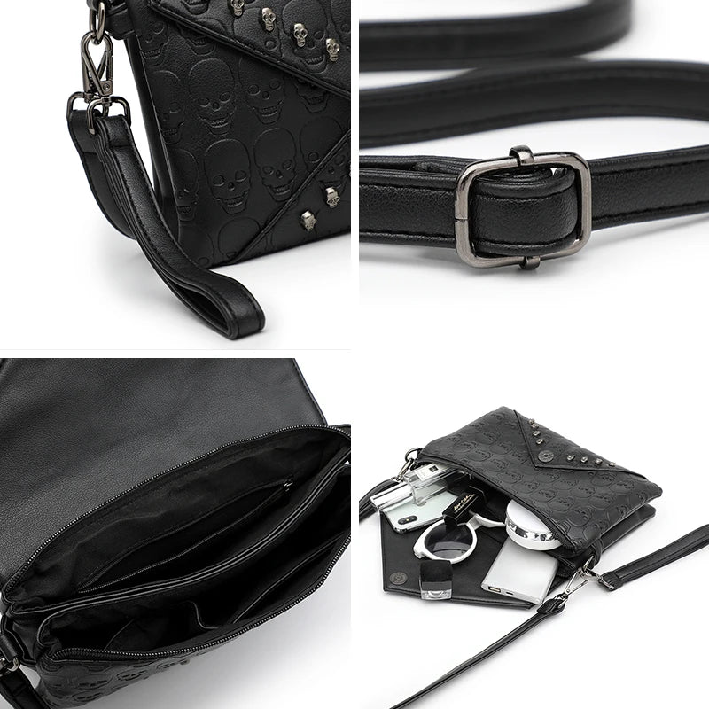 Women's Skull Prints Tote Handbag with Skull Rivets