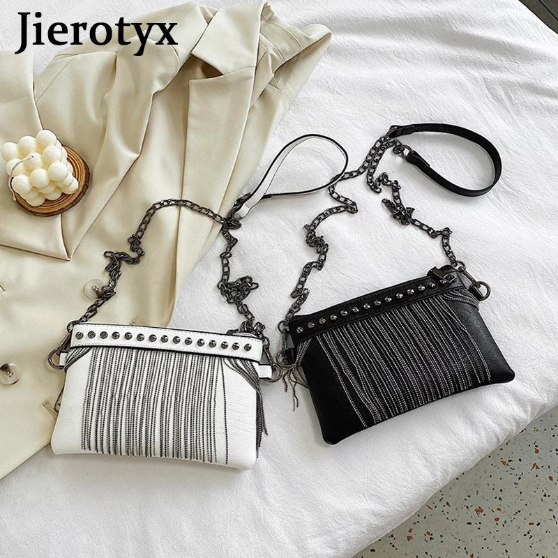Tassel Rivet Small Crossbody Bag with Chain Strap for Girls