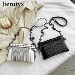 Tassel Rivet Small Crossbody Bag with Chain Strap for Girls