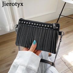 Tassel Rivet Small Crossbody Bag with Chain Strap for Girls