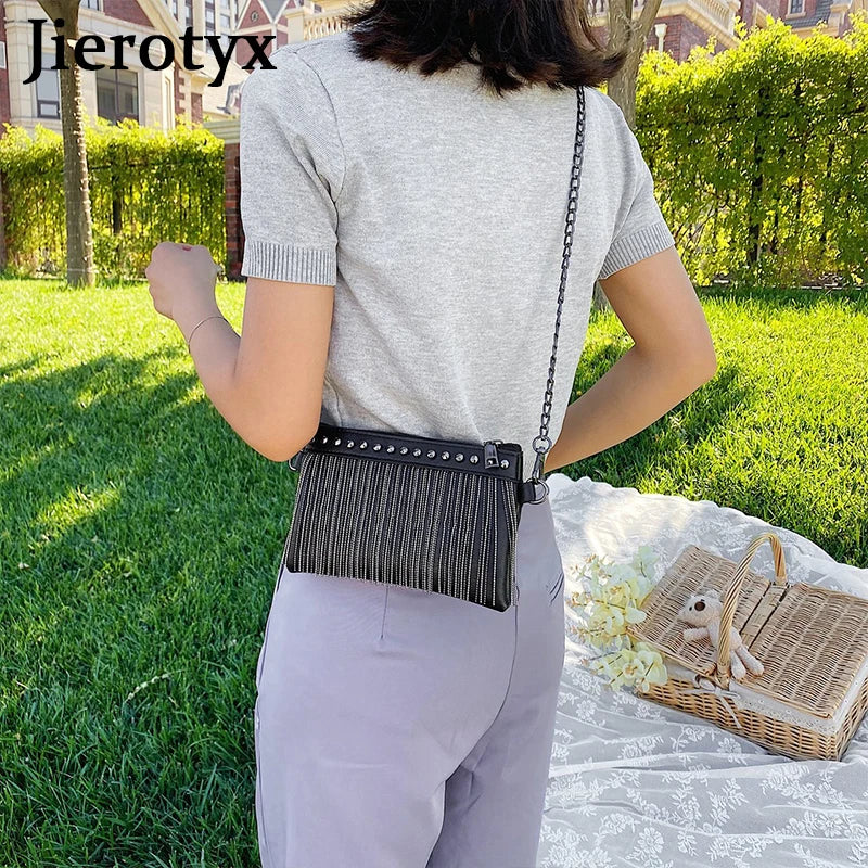 Tassel Rivet Small Crossbody Bag with Chain Strap for Girls