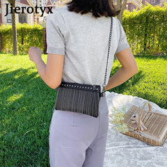 Tassel Rivet Small Crossbody Bag with Chain Strap for Girls