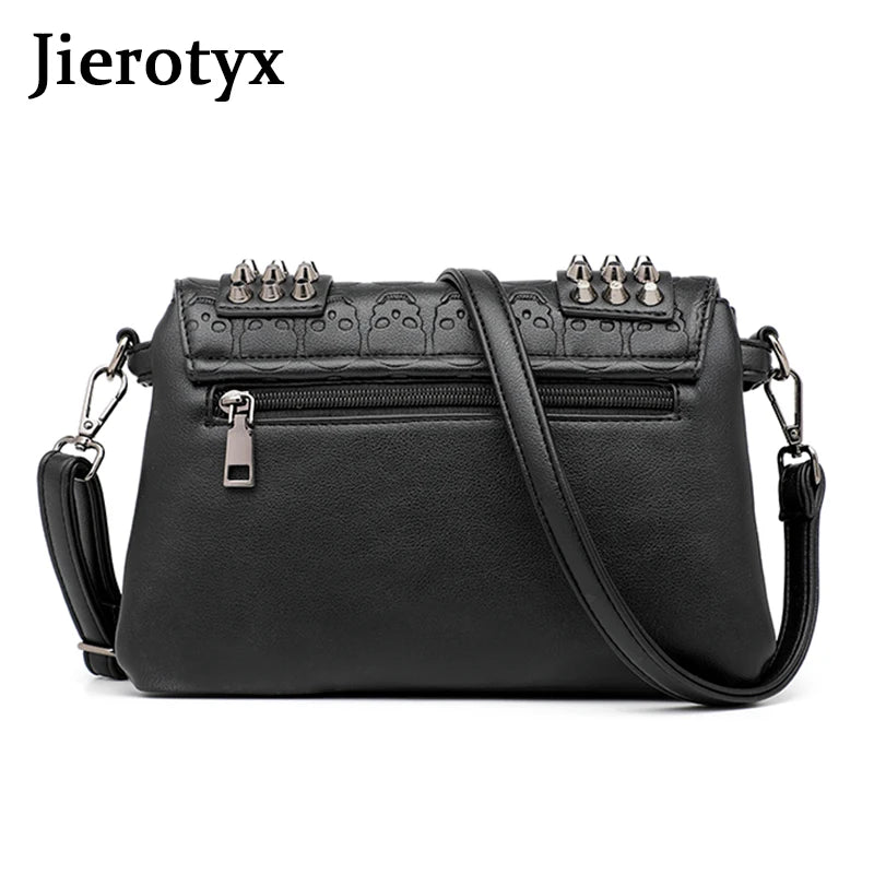 JIETOTYX Women Leather Messenger Bags Single Skull Rivet Shoulder Bags