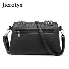 JIETOTYX Women Leather Messenger Bags Single Skull Rivet Shoulder Bags