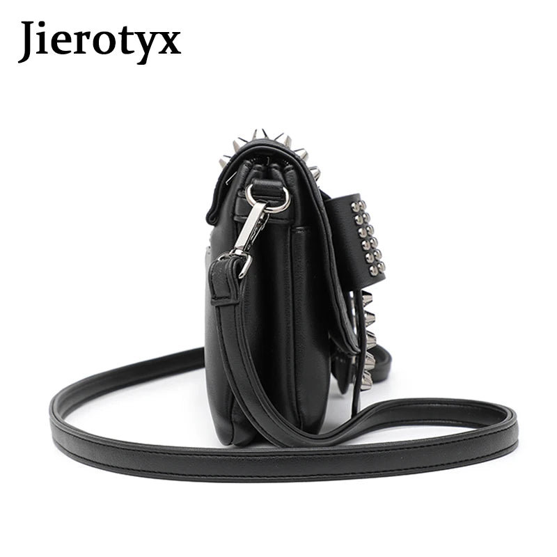 JIETOTYX Women Leather Messenger Bags Single Skull Rivet Shoulder Bags