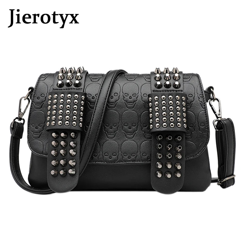 JIETOTYX Women Leather Messenger Bags Single Skull Rivet Shoulder Bags