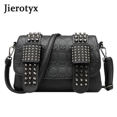 JIETOTYX Women Leather Messenger Bags Single Skull Rivet Shoulder Bags