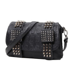 JIETOTYX Women Leather Messenger Bags Single Skull Rivet Shoulder Bags