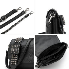 JIETOTYX Women Leather Messenger Bags Single Skull Rivet Shoulder Bags