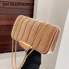 Golden Velvet Small Handbag Vintage Crossbody Tote Bag